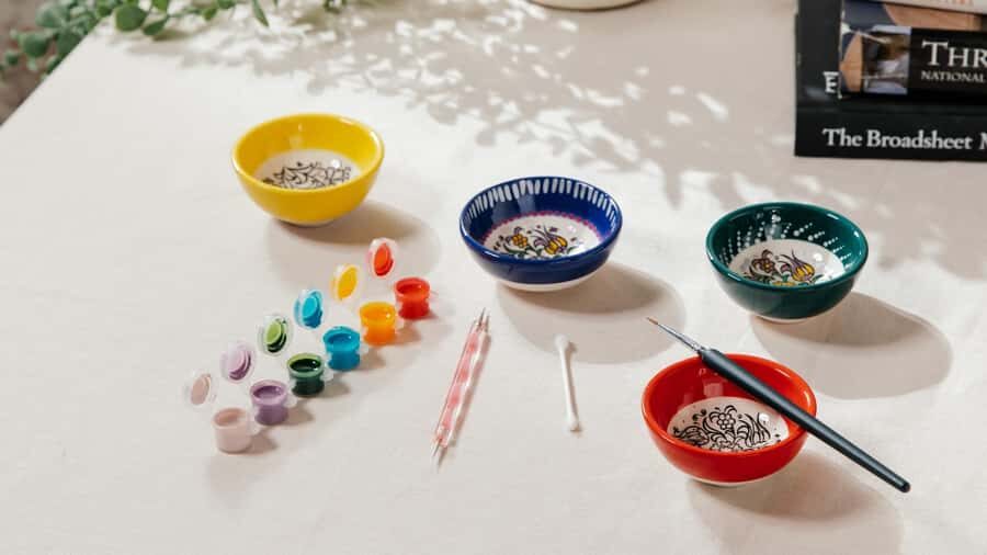 Sydney: Ceramic Plates & Bowls Paint and Sip Classes - The wine and Turkish tea setup: BYO bottle plus sweet breaks