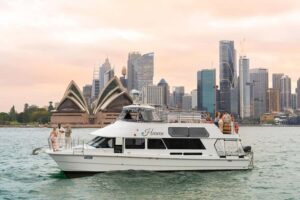 Sydney: Golden Glow Sunset Harbour Cruise with 1 Drink - Heaven catamaran layout: split levels, deck space, and real photo angles