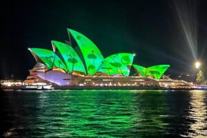 Vivid 90-Minute Sydney Harbour Intimate Catamaran Cruise with Canapes - The Night Route: Harbour Bridge to Opera House to Luna Park and Darling Harbour